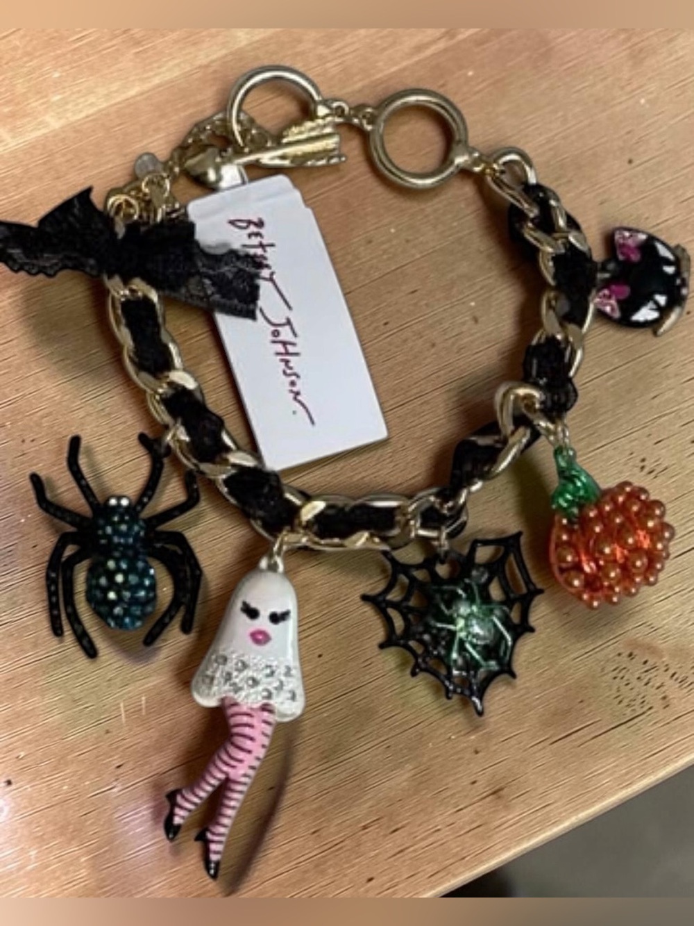 BETSEY JOHNSON Halloween Boo-Jee Spider Ghost Web Pumpkin Cat Charm Bracelet NWT